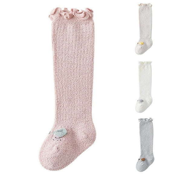 Bnwani Toddler Socks for Boys With Grips Winter Cotton Knee High Warm Thick Solid Color Socks Pink 2-3t
