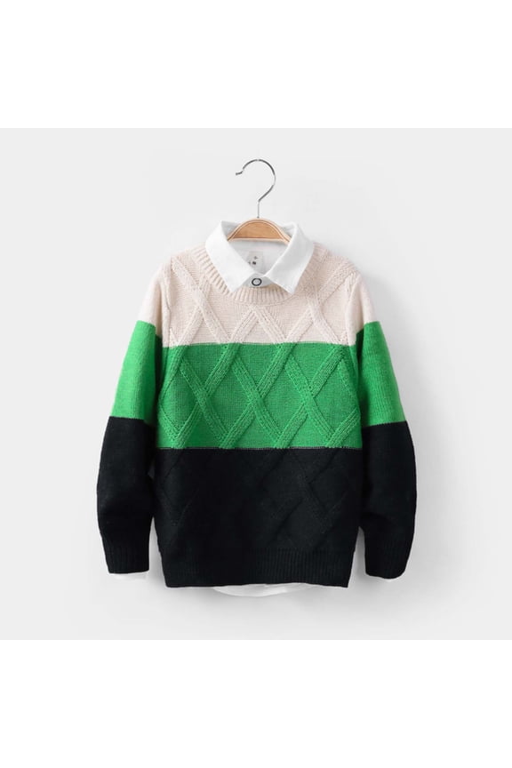 Toddler Sweater Winter Crew Neck Turtleneck Velvet Thickened Sweater Green