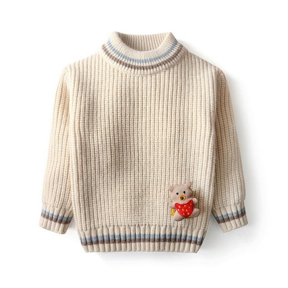 Bnwani Toddler Sweaters Girls Winter Fashion Knitted Cotton Crew Neck Long Sleeve Warm Casual Solid Bear Sweater Beige