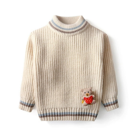 Bnwani Toddler Sweaters Girls Winter Fashion Knitted Cotton Crew Neck Long Sleeve Warm Casual Solid Bear Sweater Beige