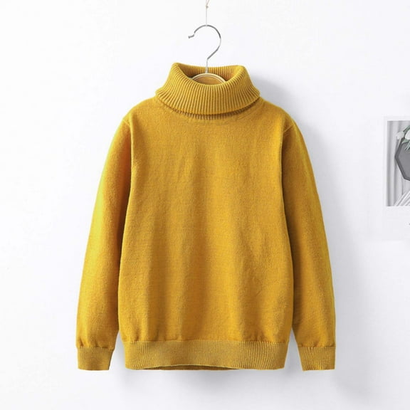 Bnwani Toddler Sweaters Girls Winter Turtleneck Velvet Thickened Sweater Yellow