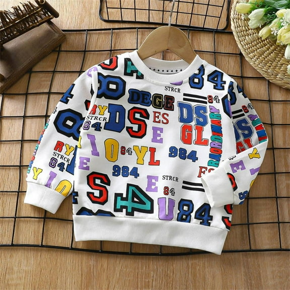 Bnwani Toddler Sweatshirt Boys Cotton Crew Neck Long Sleeve Sweatshirt Letter Printed Tops T-Shirts Pullover