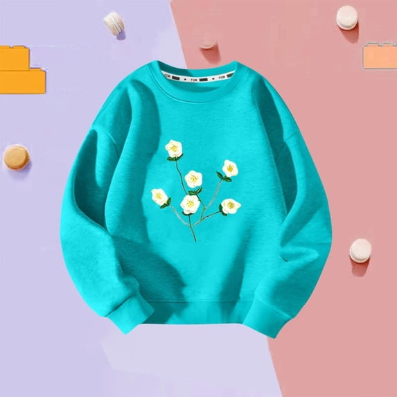 Bnwani Toddler Sweatshirt Long Sleeve Winter Fleece Thin Base Sweatshirt Floral Printed Tops Pullover