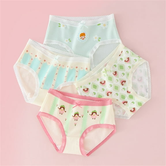 Bnwani Underwear for Kids Girls Antibacterial Printed Panties 4-Pack