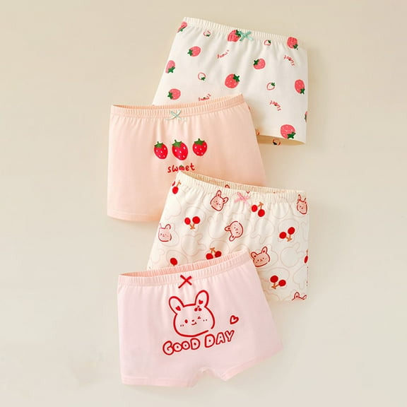 Bnwani Underwear for Kids Summer Boxer Briefs Thin Antibacterial Strawberry Printed Panties 4-Pack
