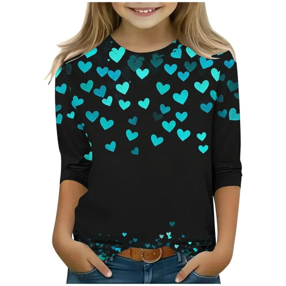 Bnwani Valentines Long Sleeve Toddler Shirt Crew Neck Casual Heart Printed Tops 3-4t