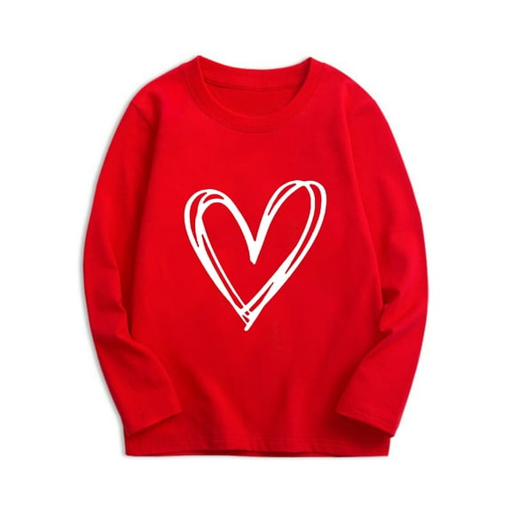 Bnwani Valentines Long Sleeve Toddler Shirts Boys Cotton Fall Crew Neck Casual Fashion Heart Printed Tops 3-4t