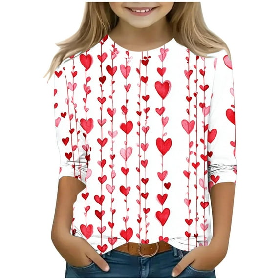 Bnwani Valentines Long Sleeve Toddler Shirts Boys Crew Neck Casual Heart Printed Tops 7-8 Years