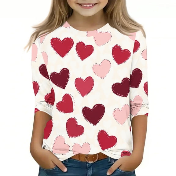 Bnwani Valentines Long Sleeve Toddler Shirts Boys White Crew Neck Printed Tops 7-8 Years