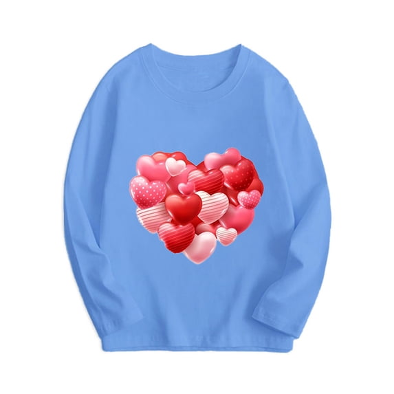 Bnwani Valentines Long Sleeve Toddler Shirts Girls Cotton Fall Crew Neck Casual Fashion Heart Printed Tops 4-5t