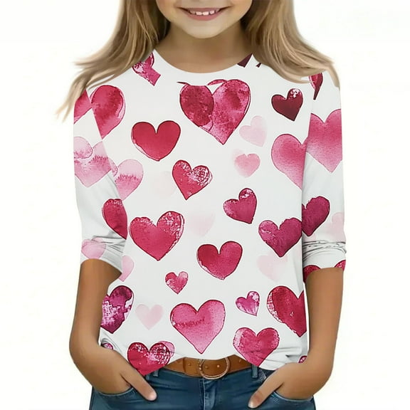 Bnwani Valentines Long Sleeve Toddler Shirts Girls White Crew Neck Printed Tops 4-5t