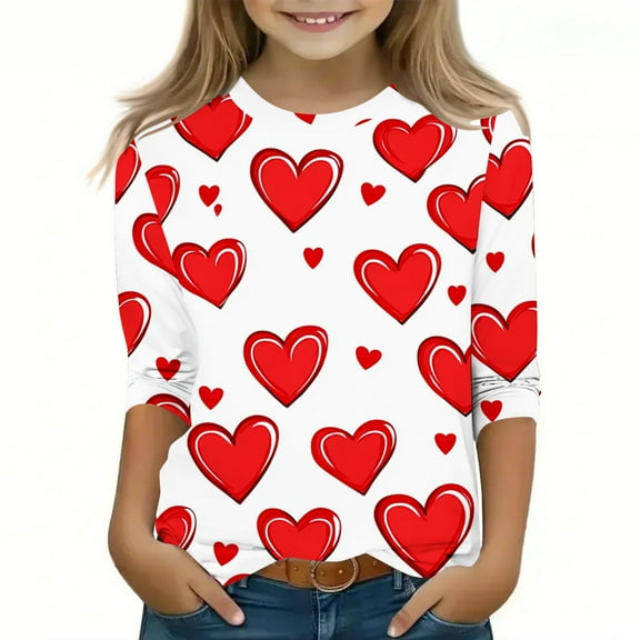 Bnwani Valentines Long Sleeve Toddler Shirts Girls White Crew Neck Printed Tops 4-5t