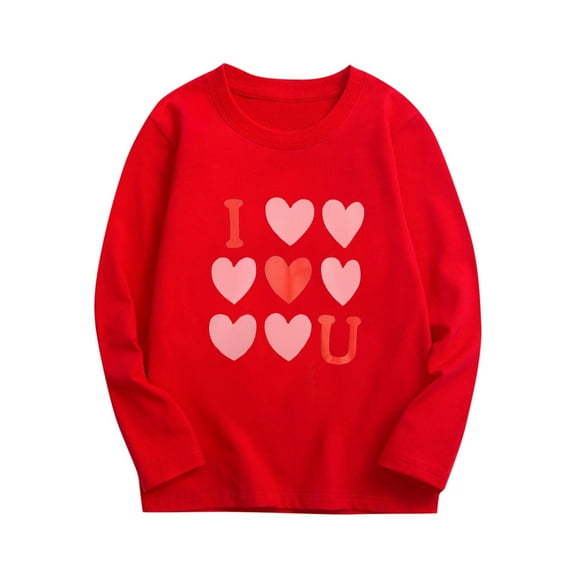 Bnwani Valentines Long Sleeve Toddler Shirts Plain Cotton Fall Crew Neck Casual Fashion Heart Printed Tops 4-5t