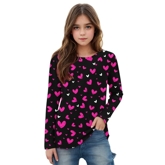 Bnwani Valentines Long Sleeve Toddler Shirts Plain Crew Neck Casual Cute Heart Printed Tops