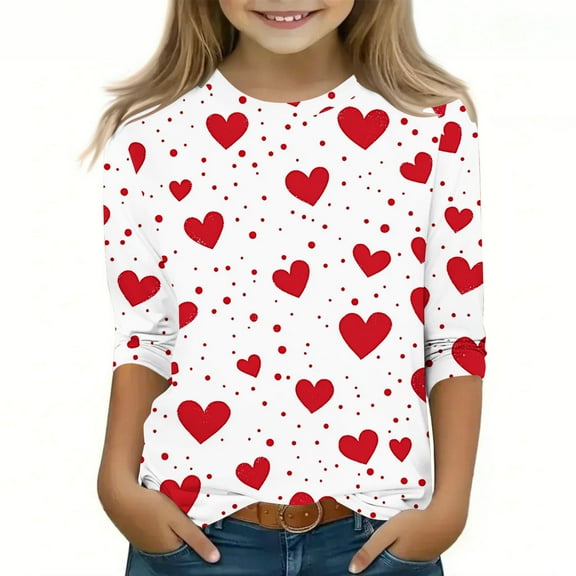 Bnwani Valentines Long Sleeve Toddler Shirts Plain White Crew Neck Printed Tops 7-8 Years