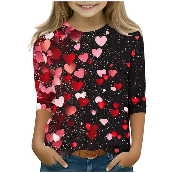 Bnwani Valentines Long Sleeve Toddler T Shirt Crew Neck Casual Heart Printed Tops 3-4t