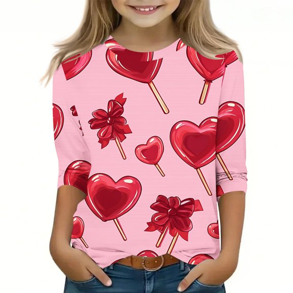 Bnwani Valentines Long Sleeve Toddler T Shirt Crew Neck Printed Tops 4-5t