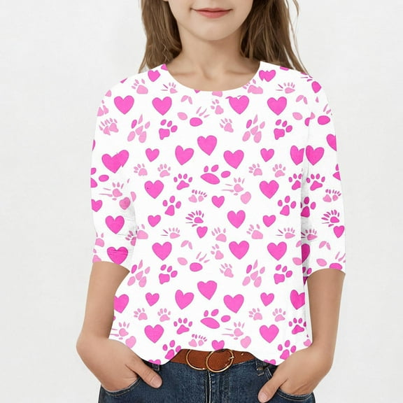 Bnwani Valentines Long Sleeve Toddler T Shirt White Crew Neck Casual Fashion Printed Tops 3-4t