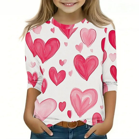 Bnwani Valentines Long Sleeve Toddler T Shirt White Crew Neck Printed Tops 3-4t