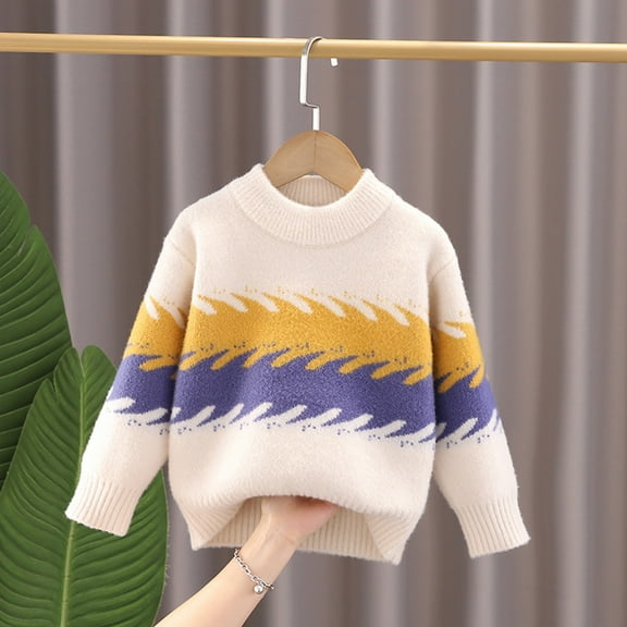 Bnwani White Child Sweater Knitted Cotton Crew Neck Long Sleeve Thickened Sweater Yellow