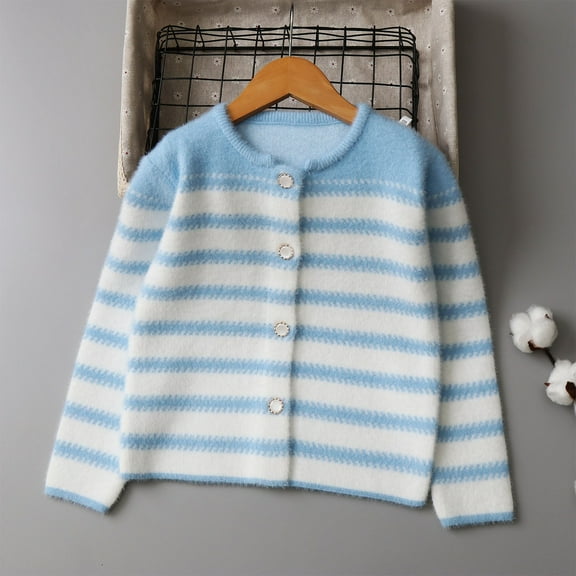 Bnwani White Child Sweater New Winter Fashion Cardigan Casual Solid Striped Sweater Blue