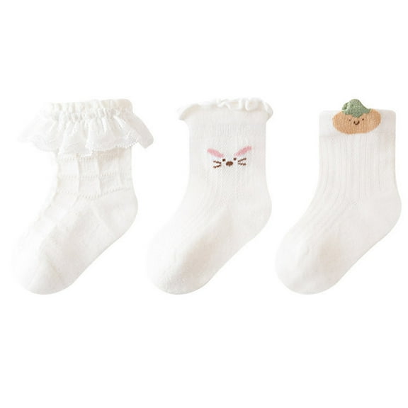 Bnwani White Cotton Socks for Toddler Boys Fashion Crew Lace Printed Floral Socks
