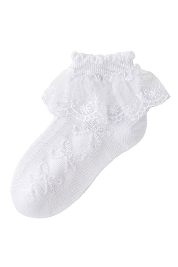 White Cotton Socks for Toddler Spring Dance Thin Breathable Lace Floral Socks 4-5t