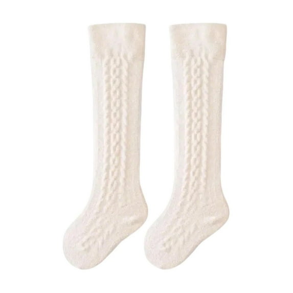 Bnwani White Kids Socks Girls Winter Cotton Knee High Warm Thick Solid Color Socks 12 Months