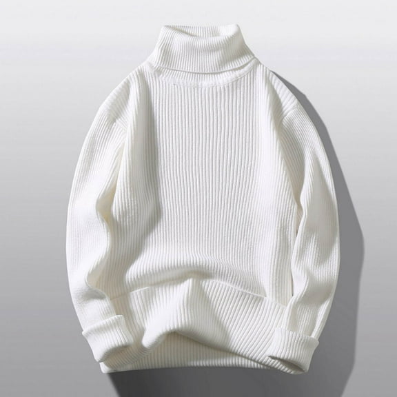 Bnwani White Pullover Sweaters for Men Winter Turtleneck Winter New Warm Solid Knitwear Size 3XL(US:10)