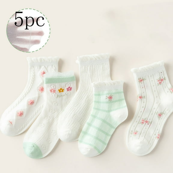 Bnwani White Socks for Boys Cotton Crew Stacked Thin Printed Socks 6-8 Years 5 Pack