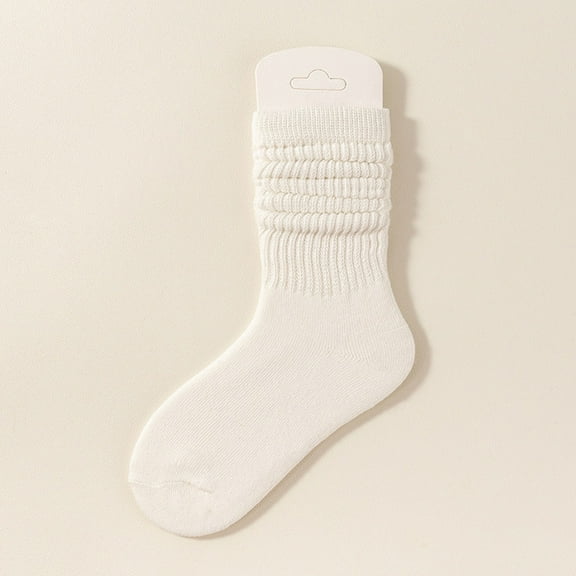 Bnwani White Socks for Kids Cotton Crew Warm Stacked Solid Color Socks 6-8 Years