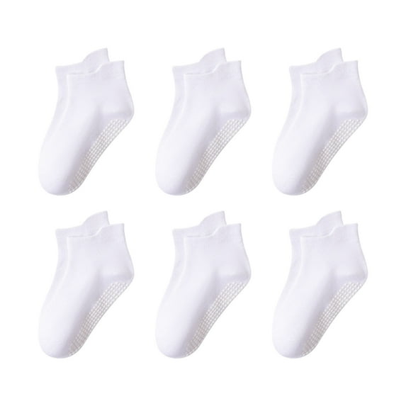 Bnwani White Toddler Socks for Boys Non Slip Cotton Floor Solid Color Breathable Non-Slip Socks 2-3t 6 Pack