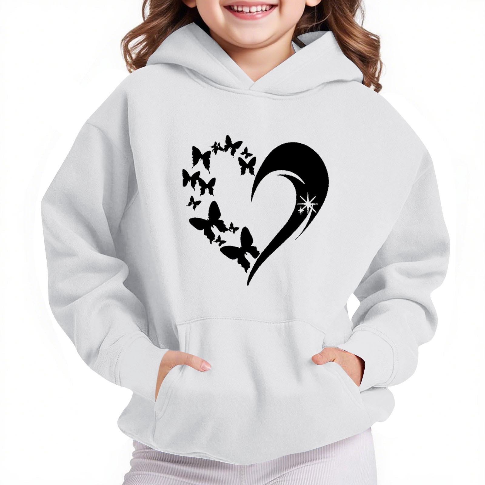 Girls White Regular Fit Printed Sweatshirt With Hood main image 1