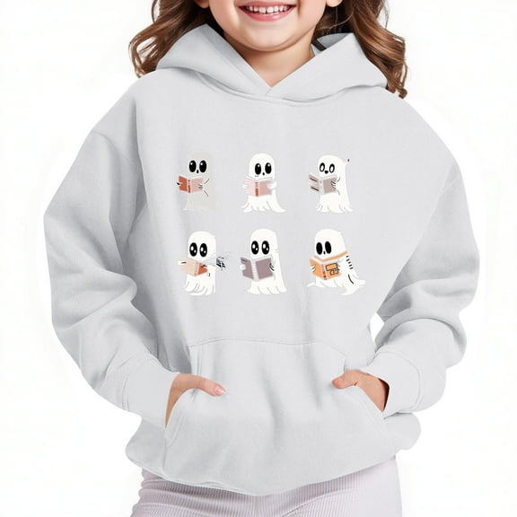 Bnwani White Pullover Sweatshirts for Girls Long Sleeve Fleece Casual Oversized Cute Solid Pocket Size 7 Years