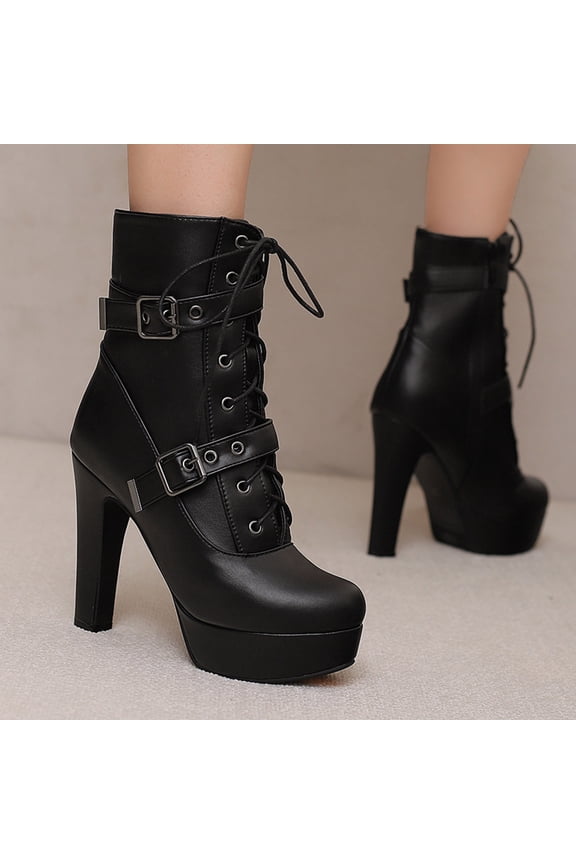 Bnwani Women Boots Ankle Fall Winter Fashion High-Heel Thick High Proof Versatile Casual Sweet Boot Black Size 5.5