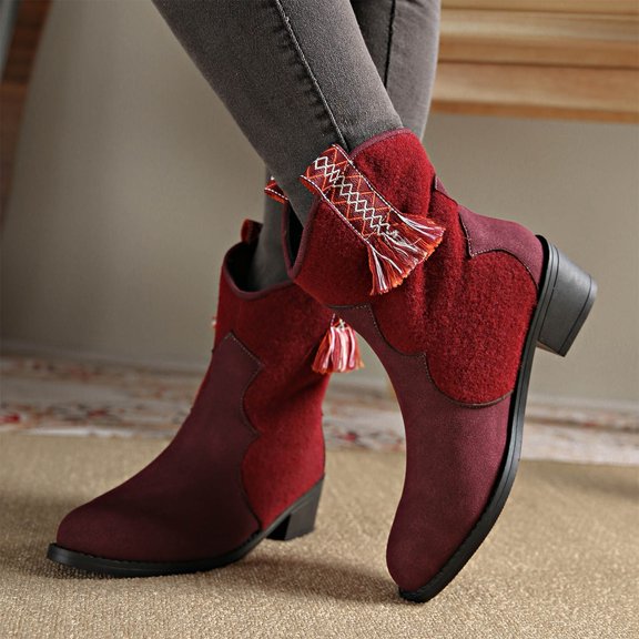 Bnwani Women Boots Ankle Pointed Toe High-Heel High Comfortable Casual Splicing Boot Red Size 9