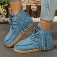 thumbnail image 1 of Bnwani Women Boots Ankle Toe Flat Comfortable Casual Solid Tassel Boot Blue Size 9, 1 of 9