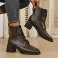 thumbnail image 1 of Bnwani Women Boots Ankle Winter Fashion Toe Square Mid-Heel Chunky Casual Solid Boot Brown Size 7, 1 of 8