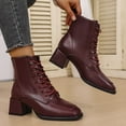 thumbnail image 1 of Bnwani Women Boots Ankle Winter Fashion Toe Square Mid-Heel Chunky Casual Solid Boot Red Size 9, 1 of 9