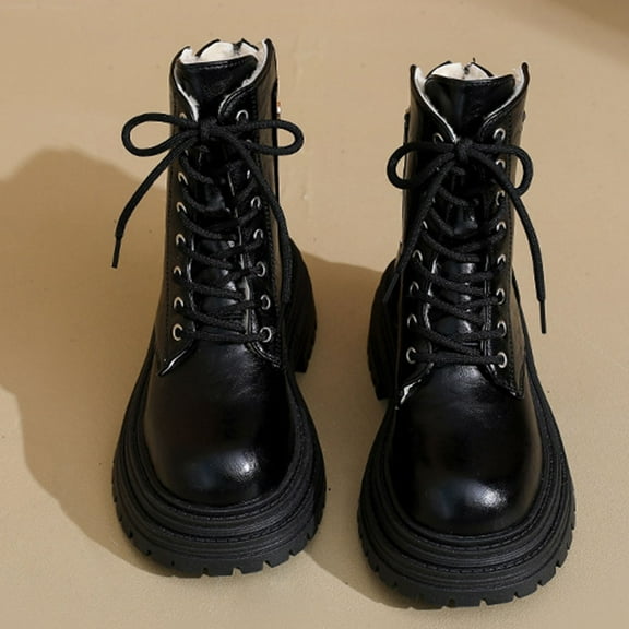 Bnwani Women Boots Ankle Winter Fashion Toe Zipper Mid-Heel Chunky Fleece Casual Solid Boot Black Size 6