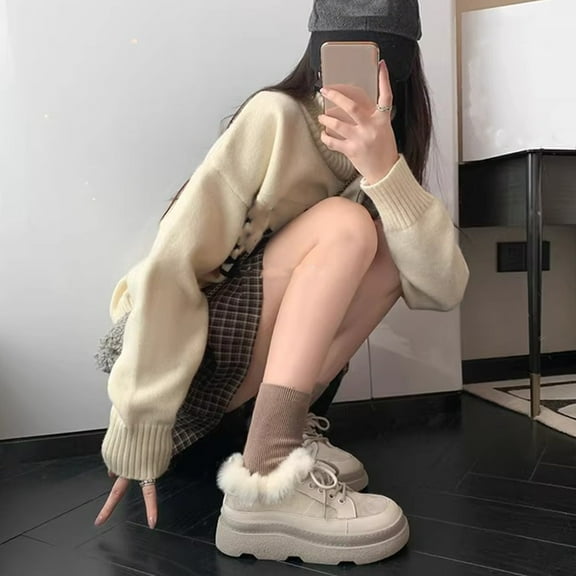 Bnwani Women Boots Ankle Winter Zipper Warm Outdoor Proof Comfortable Snow Boot Gray Size 6