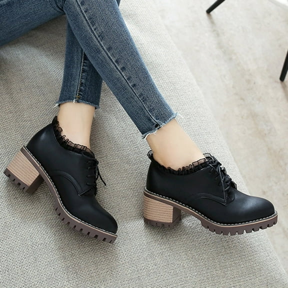 Bnwani Women Boots Fall Winter Fashion High-Heel Low-Heel Thick High Ankle Versatile Casual Sweet Boot Black Size 5.5