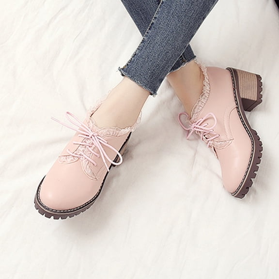 Bnwani Women Boots Fall Winter Fashion High-Heel Low-Heel Thick High Ankle Versatile Casual Sweet Boot Pink Size 7