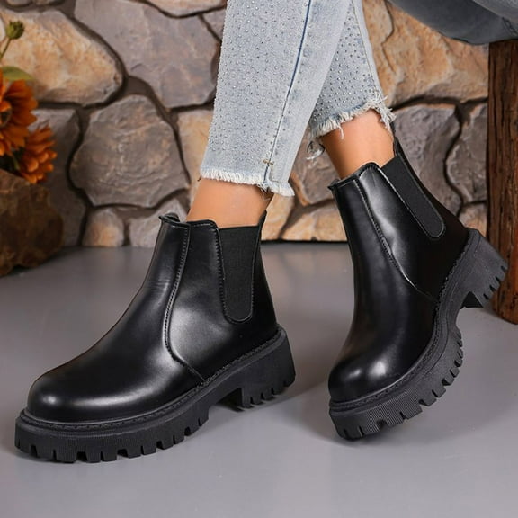 Bnwani Women Boots Fall Winter Fashion Low-Heel Thick Ankle Versatile Comfortable Casual Boot Black Size 5.5