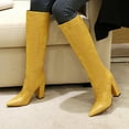 thumbnail image 1 of Bnwani Women Boots Fall Winter Pointed Toe Knee-High-Heel Thick Knee-High 0 Boot Yellow Size 4.5, 1 of 7