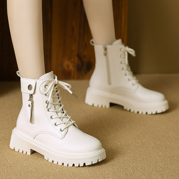 Bnwani Women Boots Fall Winter Pointed Toe Zipper Low-Heel Thick Chunky Ankle Versatile Comfortable Casual Western Suede Boot Beige Size 6