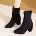 thumbnail image 1 of Bnwani Women Boots Fashion Pile Pointed Toe High-Heel Thick Chunky High Casual Suede Boot Black Size 5.5, 1 of 6
