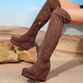 thumbnail image 1 of Bnwani Women Boots Fashion Pile Zipper Thick Wedge Knee-High Versatile Casual Suede Boot Brown Size 6.5, 1 of 8
