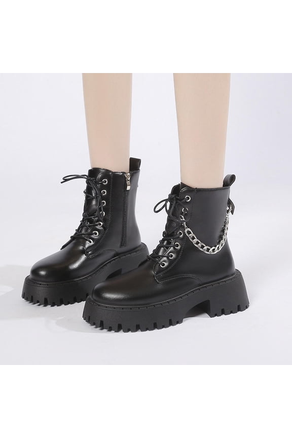 Bnwani Women Boots Fashion Thick Chunky Solid Boot Black Size 5