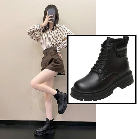 Bnwani Women Boots Fashion Zipper Flat Wedge High Fleece Leather Western Boot Black Size 6